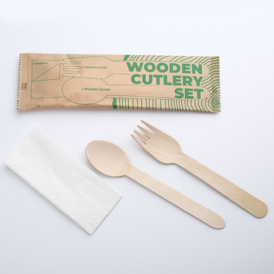16cm Wood Fork spoon& Napkin Set