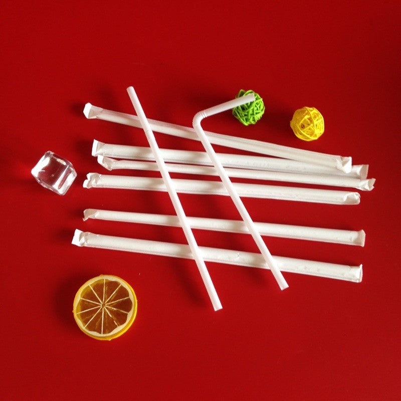 21CM Black/White Bending Juice Straw (White Paper Wrapped)