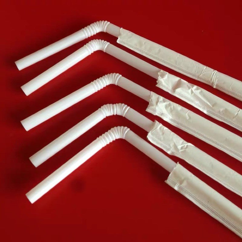 21CM Black/White Bending Juice Straw (White Paper Wrapped)