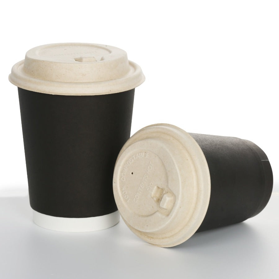 strawless sugarcane Coffee Lid with black cup