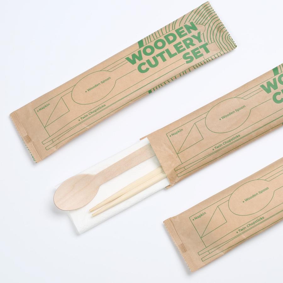 Wooden Cutlery Pack - Chopsticks,Spoon,Napkin Set