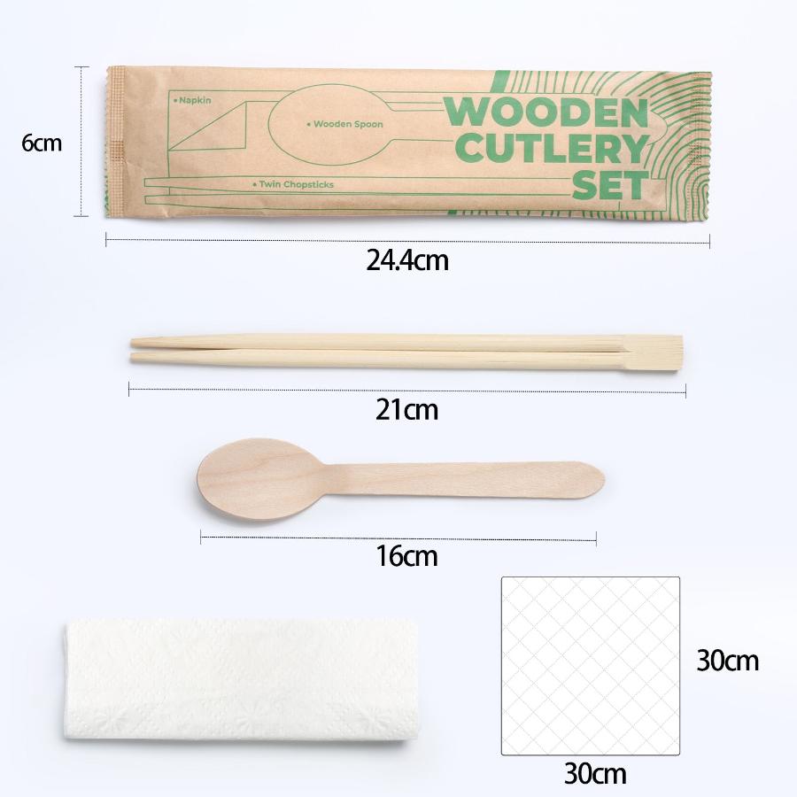 Wooden Cutlery Pack - Chopsticks,Spoon,Napkin Set