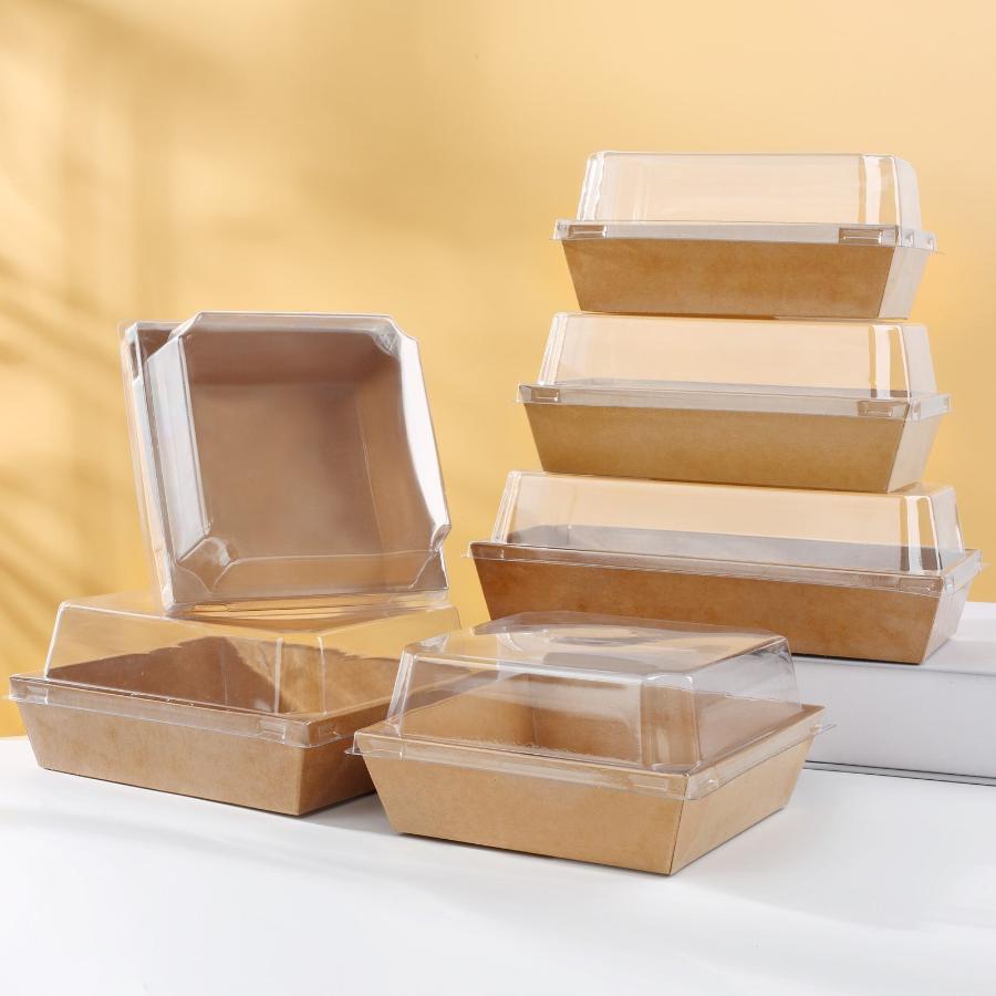 Kraft/White Paper Tray Container with Lid