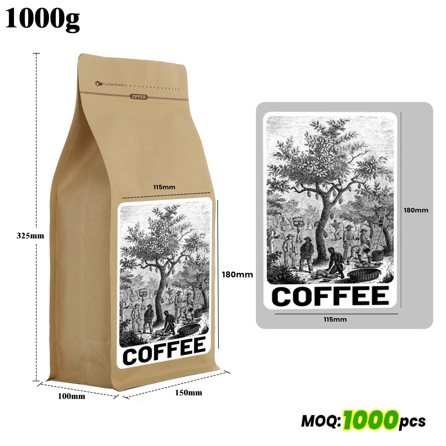 Customized Sticker and Stand Up Coffee Pouch 250/500/1000g