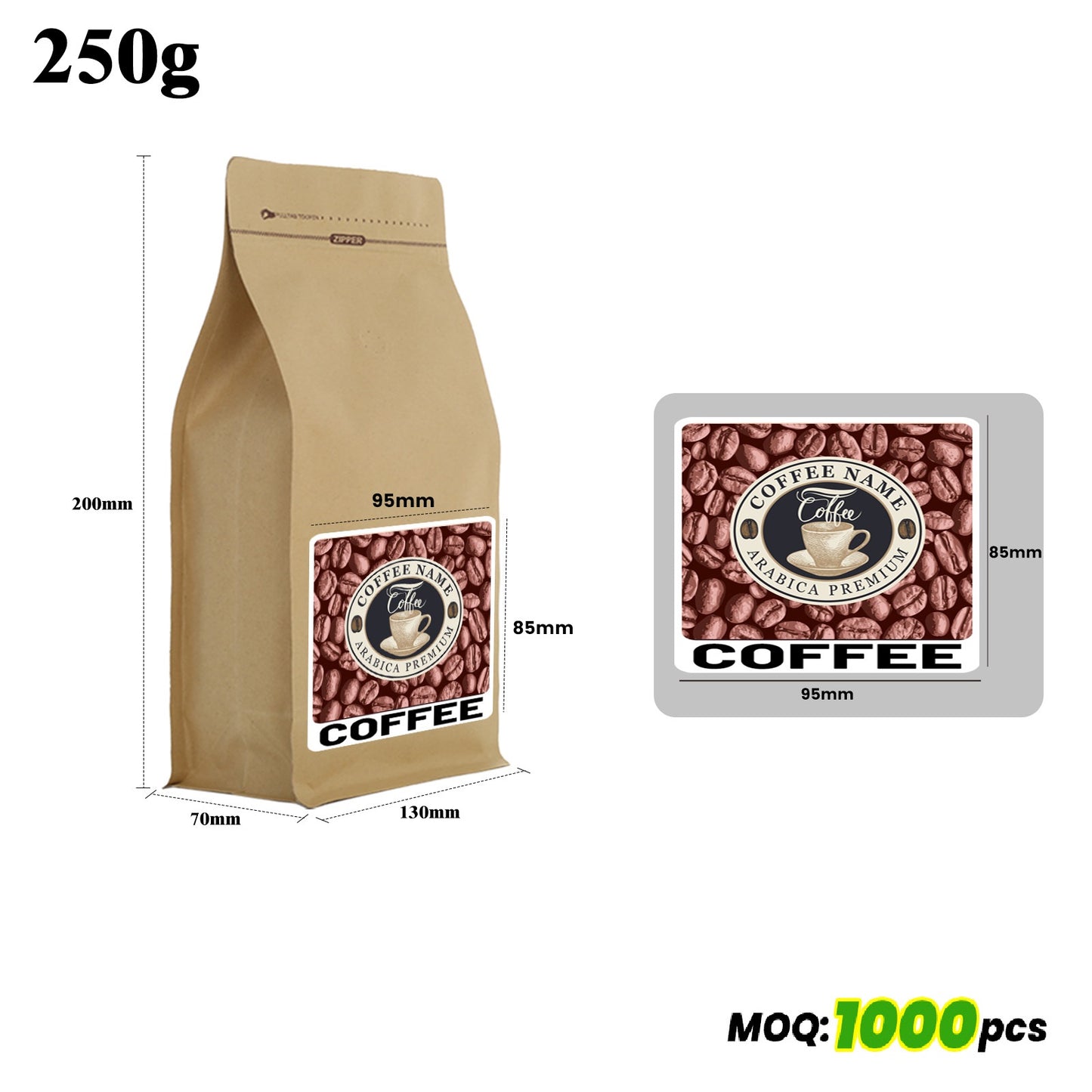 Customized Sticker and Stand Up Coffee Pouch 250/500/1000g