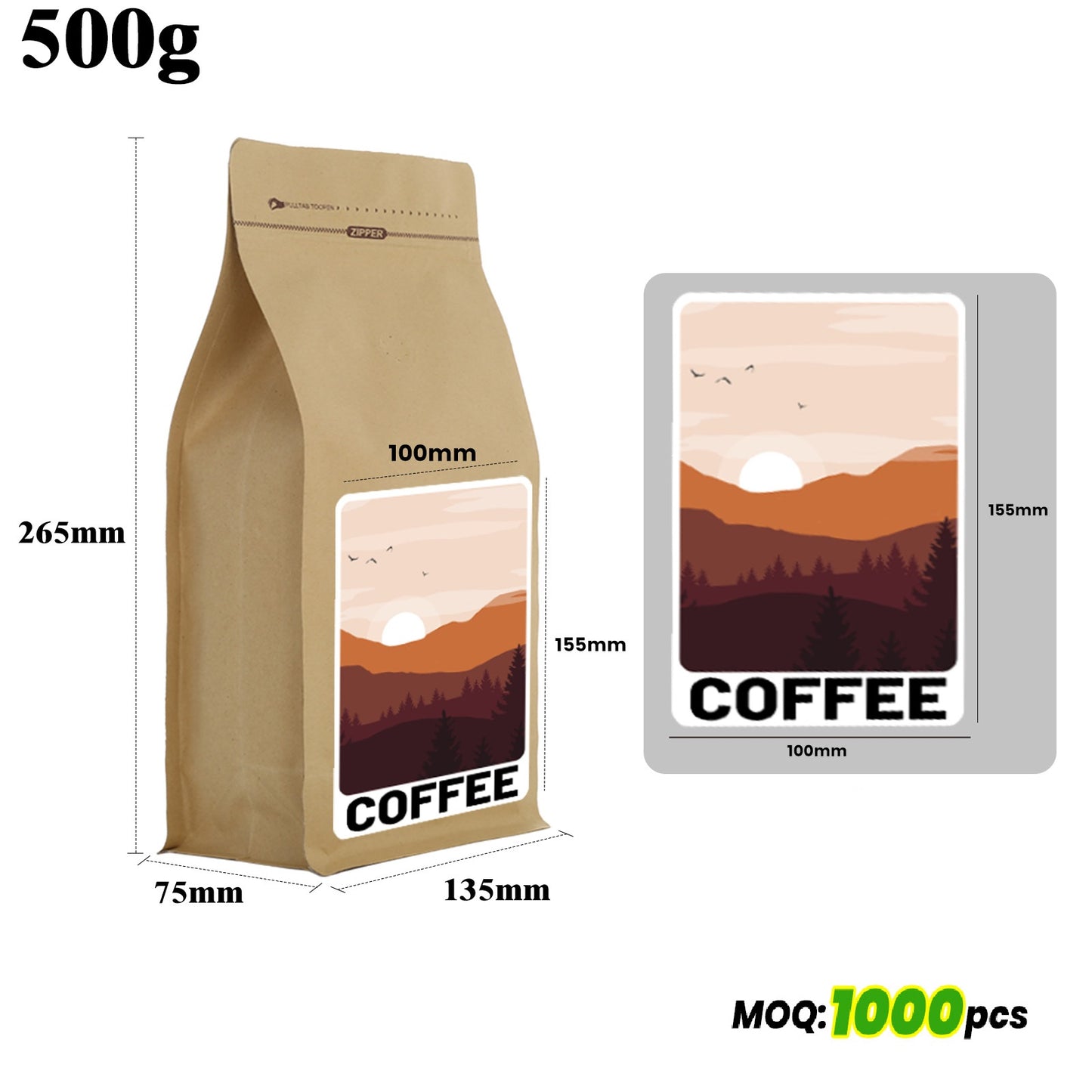 Customized Sticker and Stand Up Coffee Pouch 250/500/1000g