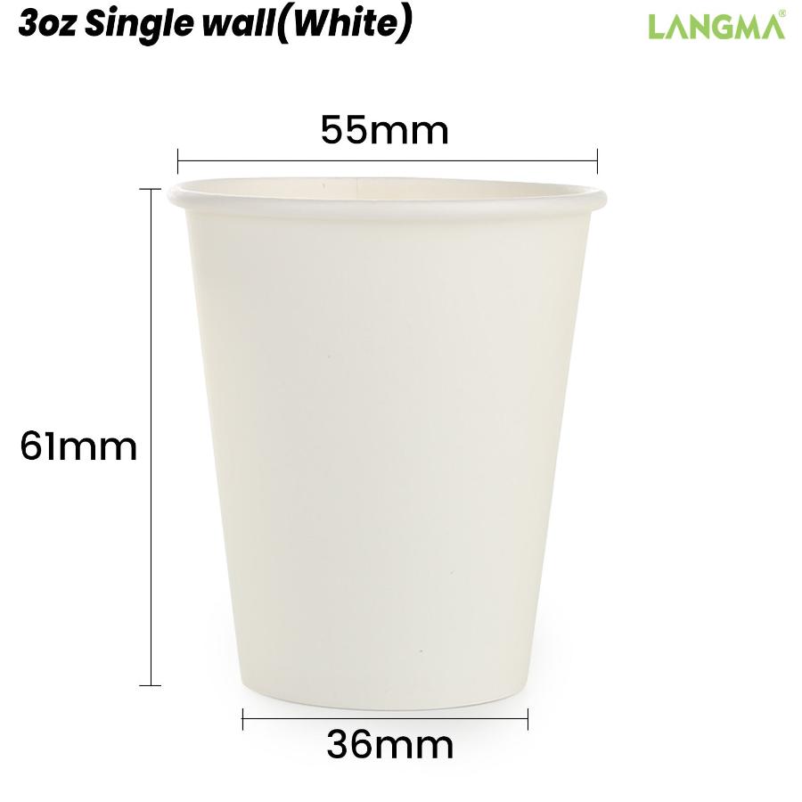 Single Wall White Paper Cups - 2/2.5/3/4oz