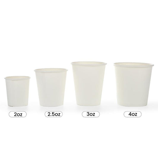 Single Wall White Paper Cups - 2/2.5/3/4oz