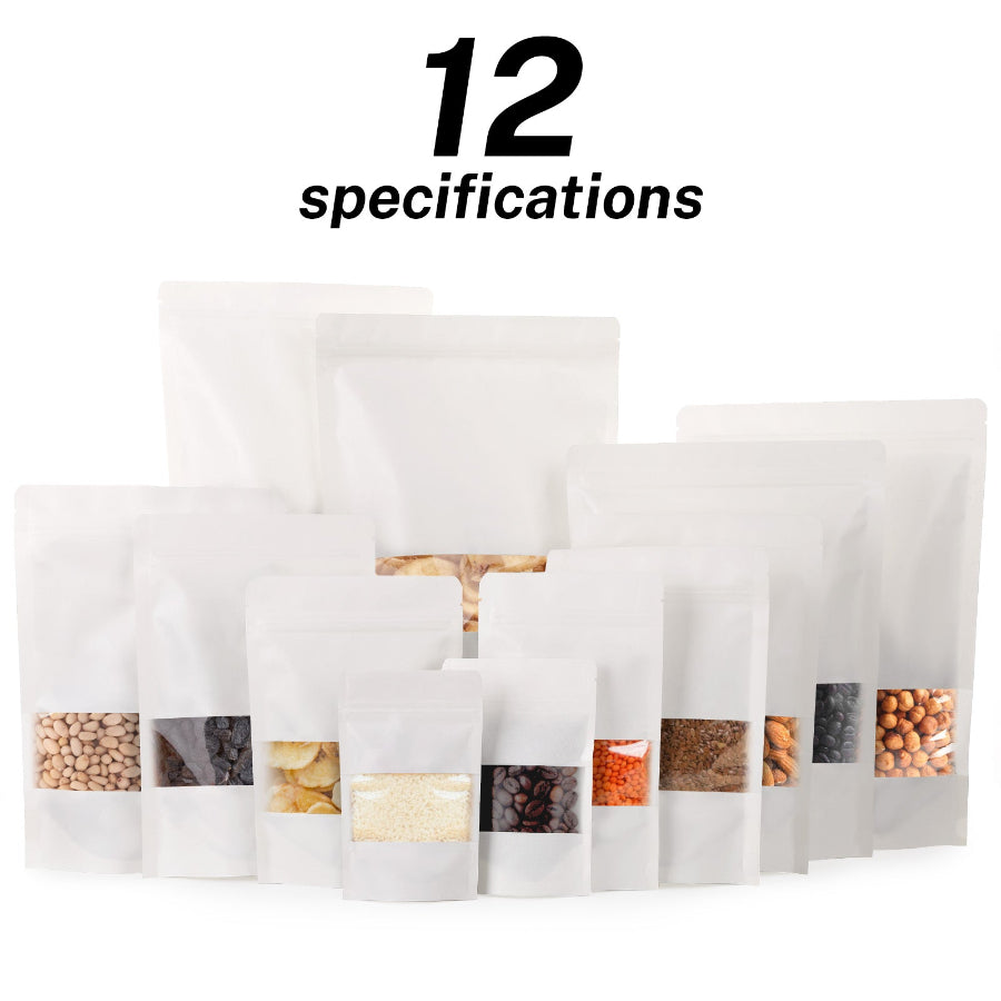 White Paper Stand Up Zipper Pouch With Window