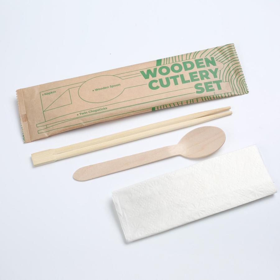 Wooden Cutlery Pack - Chopsticks,Spoon,Napkin Set