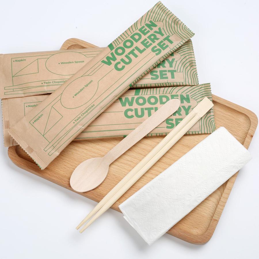 Wooden Cutlery Pack - Chopsticks,Spoon,Napkin Set