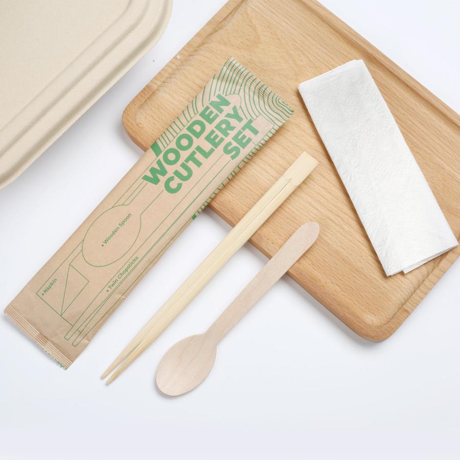 Wooden Cutlery Pack - Chopsticks,Spoon,Napkin Set