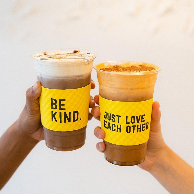 Custom 98mm PET Cup & Yellow Sleeves & Yellow Straw Set