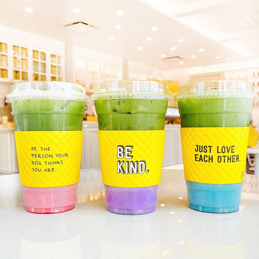 Custom 98mm PET Cup & Yellow Sleeves & Yellow Straw Set