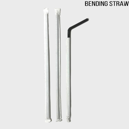 21CM Black/White Bending Juice Straw (White Paper Wrapped)