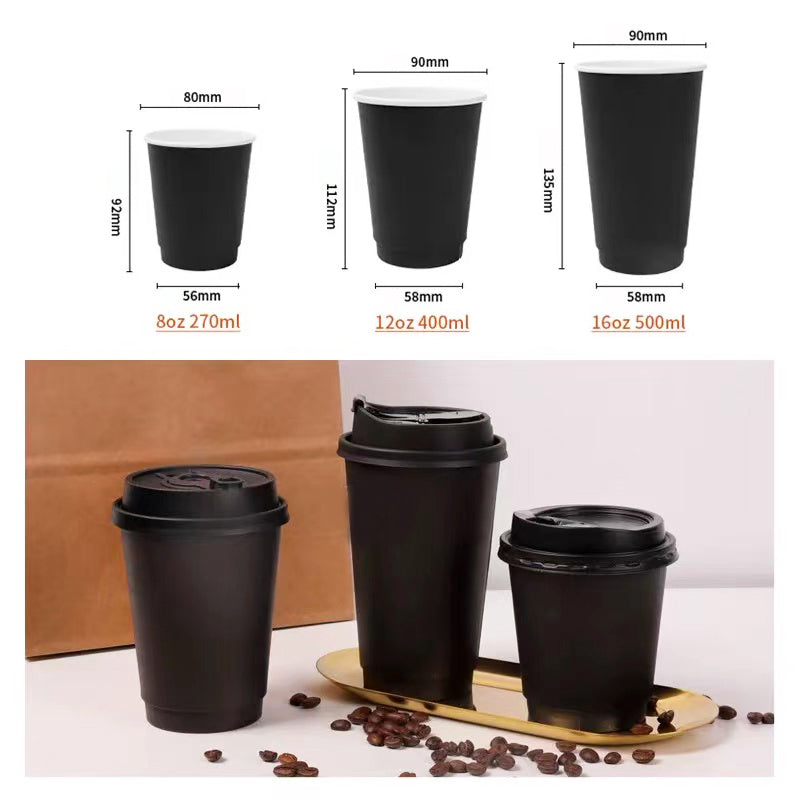 FULL BLACK Double Wall Paper Cup – Langma Packaging